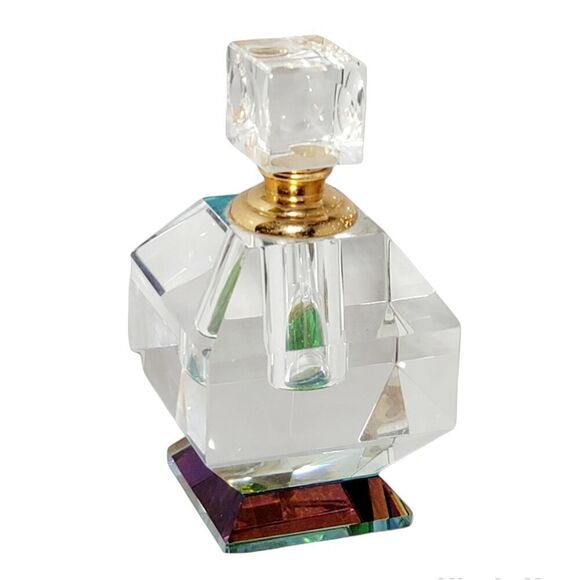 Vtg Clear Glass Perfume Bottle Cut Glass Empty Fragrance Bottle Glass Stopper - Picture 1 of 7